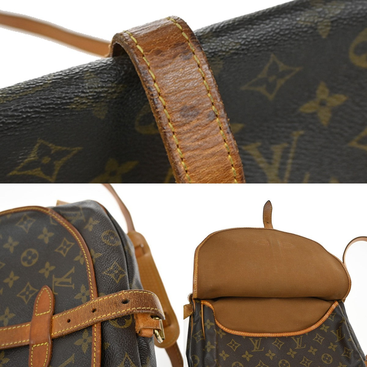 LOUIS VUITTON Logo Saumur 30 Shoulder Bag Monogram Leather Brown M42256 31KB564