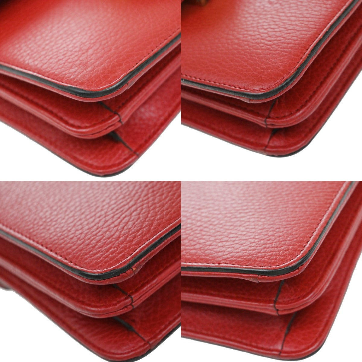 GUCCI Logo Interlocking G Chain Mini Shoulder Bag Leather Red GHW Italy 52KP126