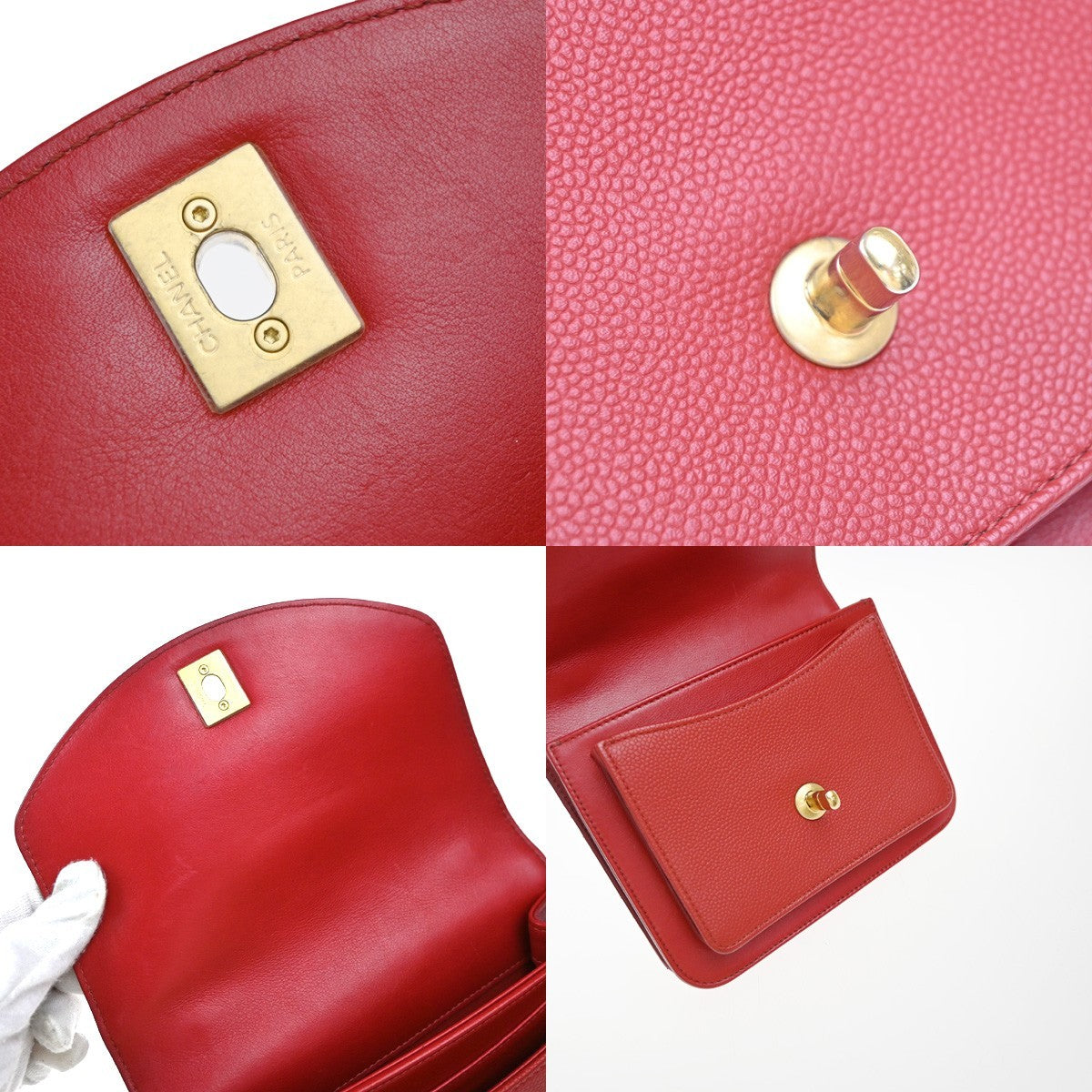 CHANEL CC 2Way Matelasse Chain Shoulder Hand Bag Calfskin Leather Red 369RP075