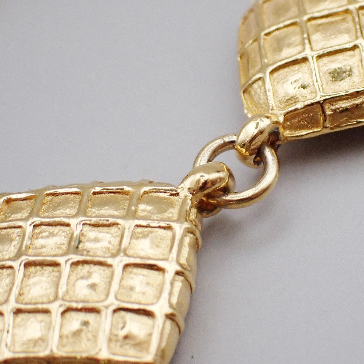 CHANEL Matelasse Diamond Shape Drop Earrings Rhinestone Clip-On Gold 73RL067