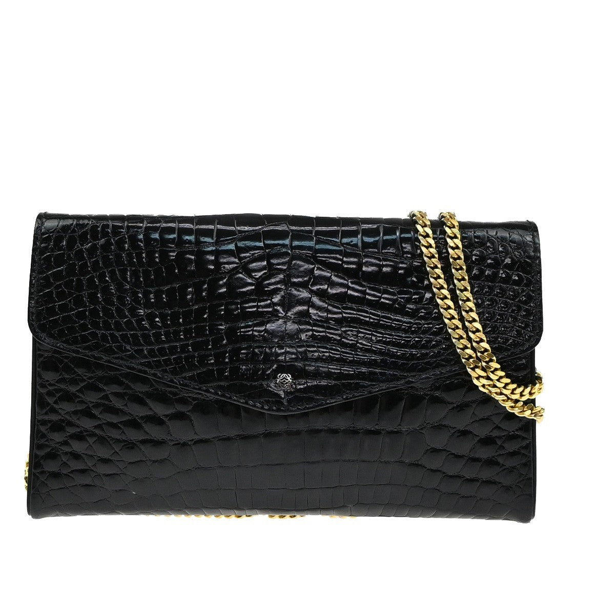 LOEWE Anagram 2way Chain Shoulder Clutch Bag Embossing Leather Brack 88KB476