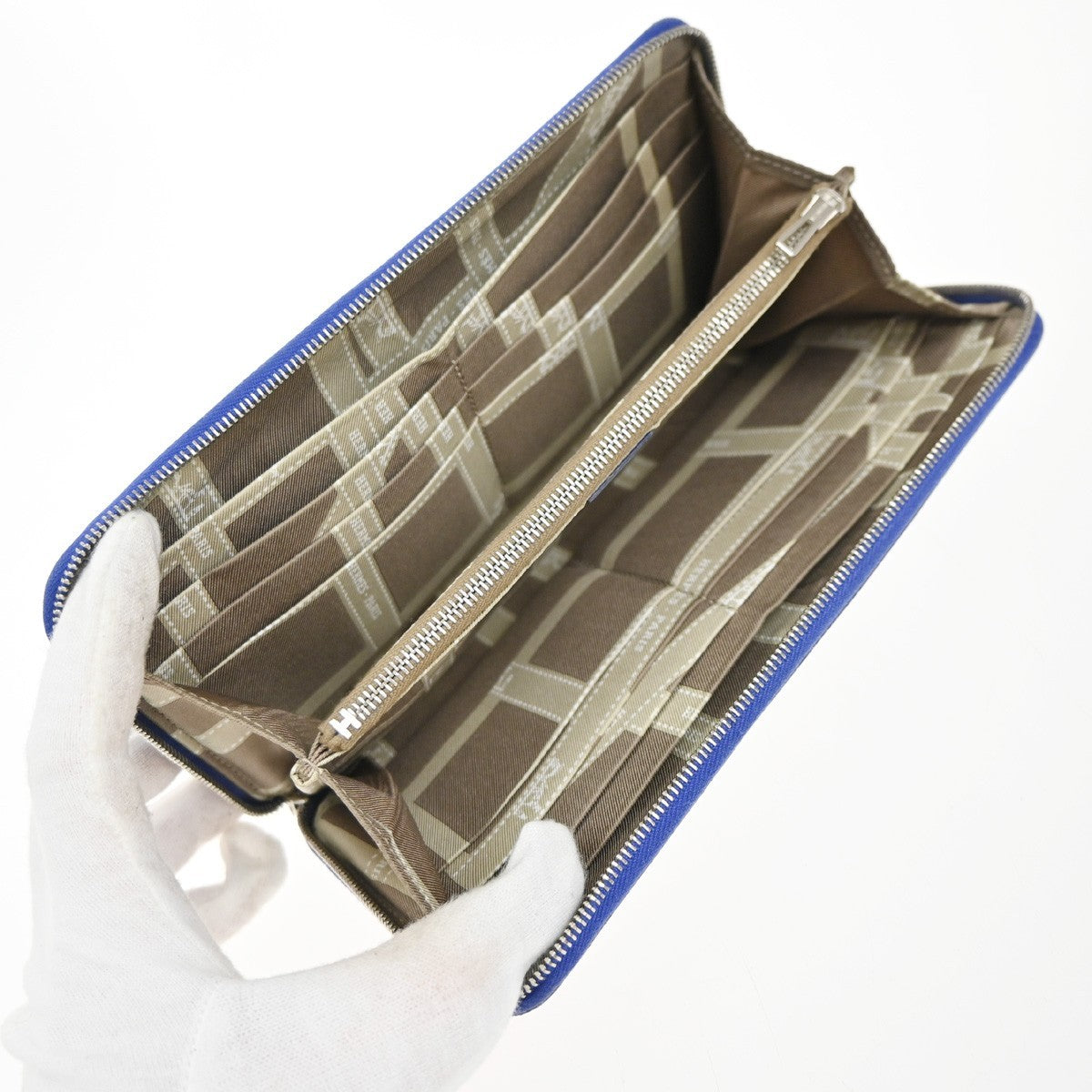 HERMES Azap Classique Long Zipper Wallet Silk In Epsom Leather Blue SHW 36RP162