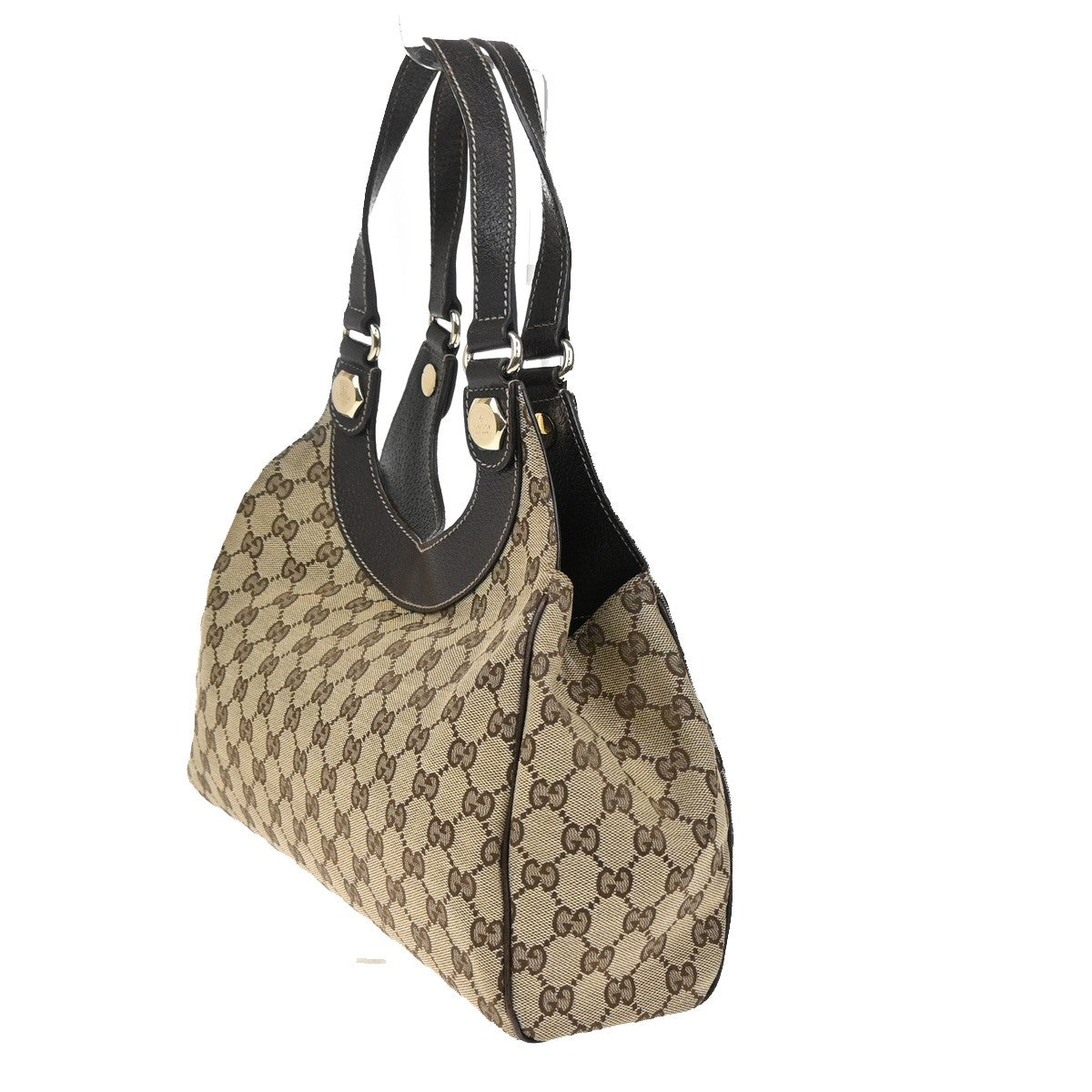 GUCCI Logo GG Pattern Shoulder Bag Canvas Leather Brown GHW Italy 76YH745