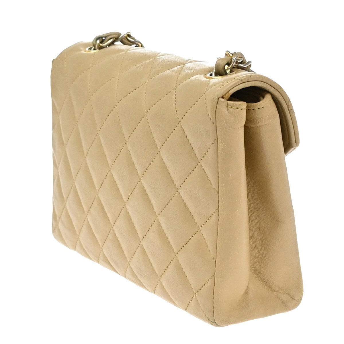 CHANEL CC Logo Mini Matelasse Chain Shoulder Bag Leather Beige GHW 675RF438