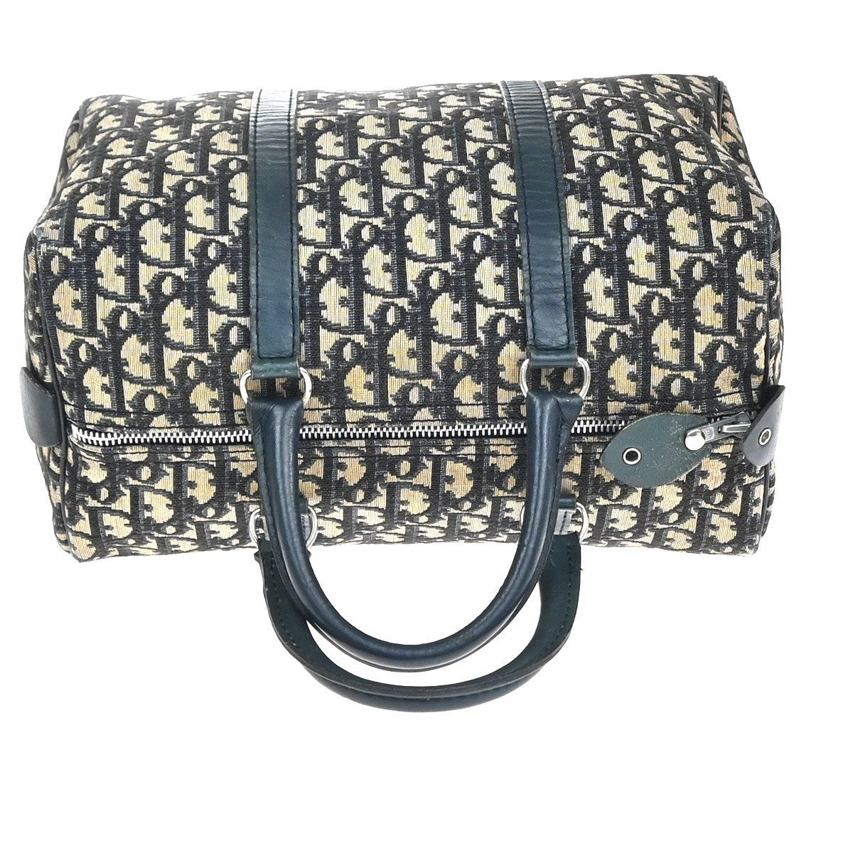 CHRISTIAN DIOR Logo Trotter Pattern Hand Bag Canvas Leather Blue France 79YH881