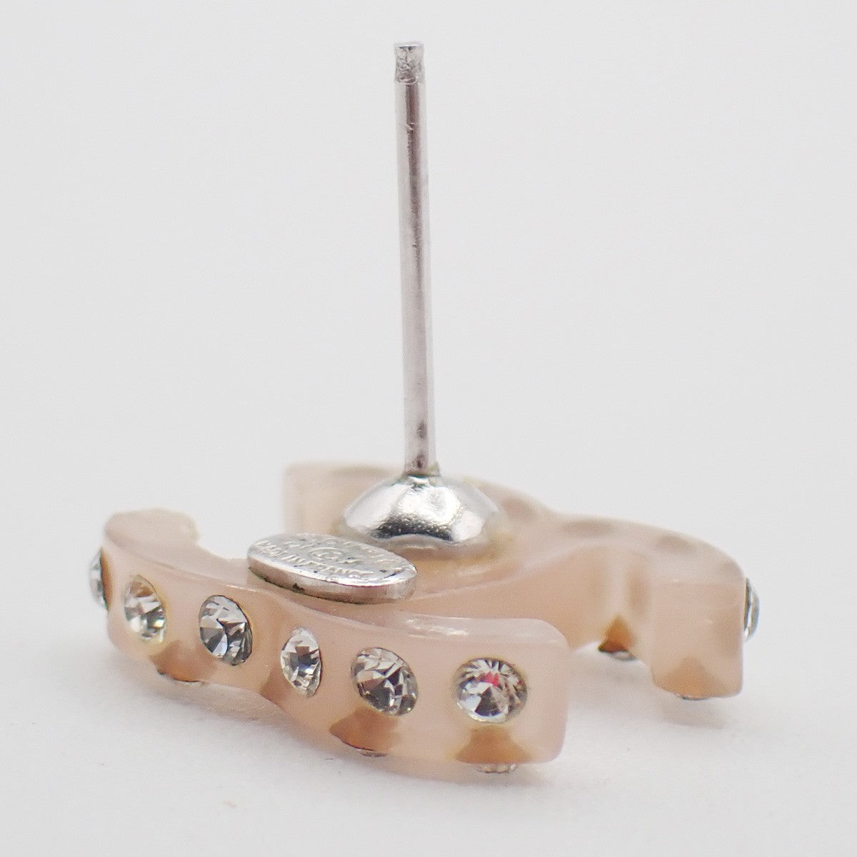 CHANEL CC Logo Rhinestone Pierce 04A Beige Plastic SHW France Accessory 38RL965