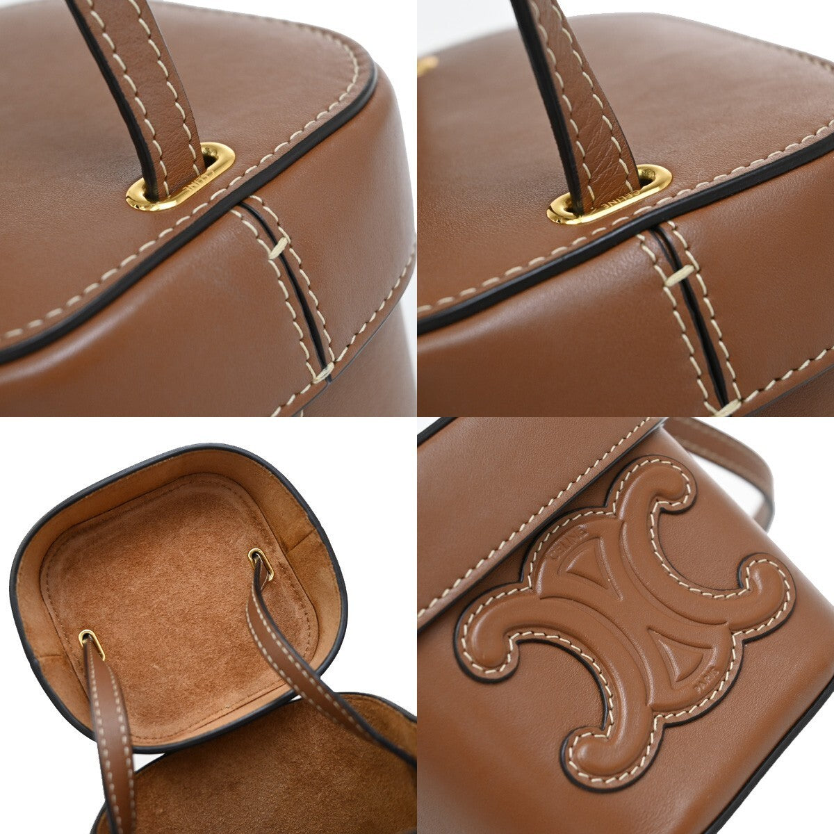 CELINE Logo Cuir Triomphe Small Box Shoulder Bag Leather Brown Italy 665RF311