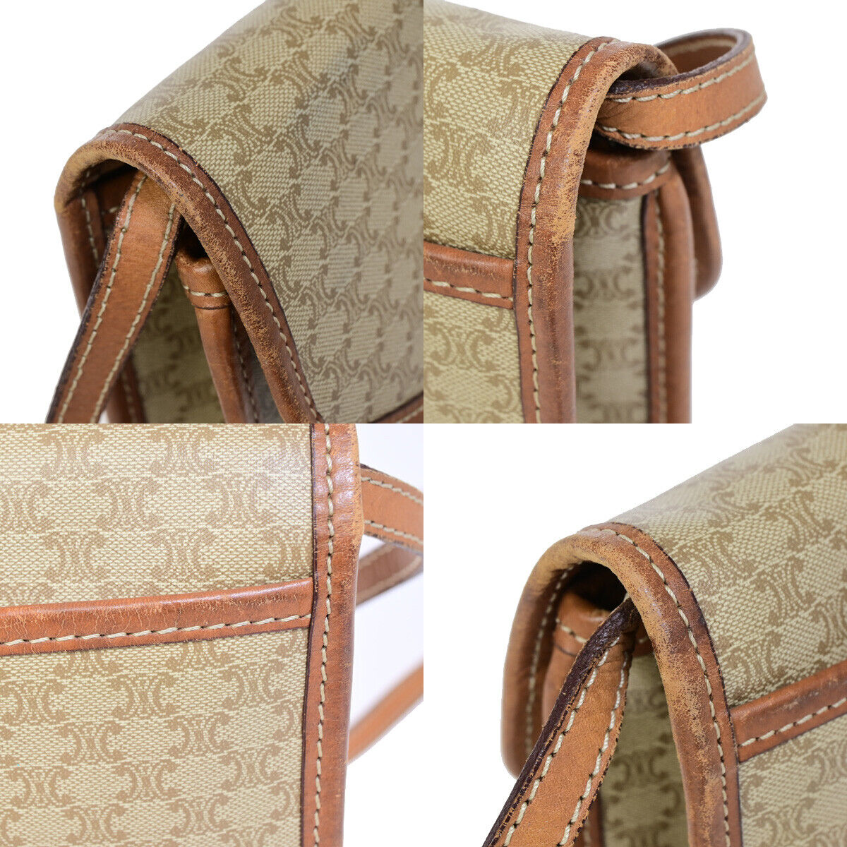 CELINE Logo Macadam Pattern Shoulder Tote Bag PVC Leather Brown GHW 62SJ014