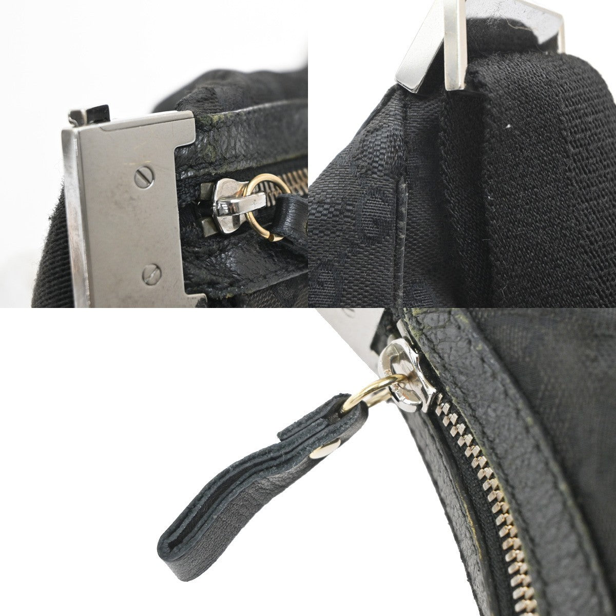 GUCCI Logo GG Pattern Shoulder Hand Bag Canvas Leather Black SHW Italy 62MA493