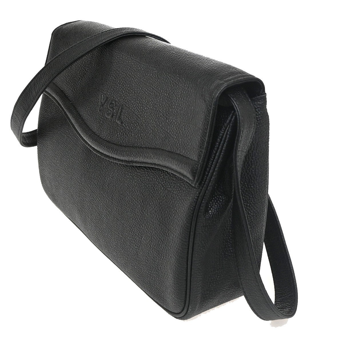 YVES SAINT LAURENT Logo YSL Flap Shoulder Crossbody Bag Leather Black 37MA149