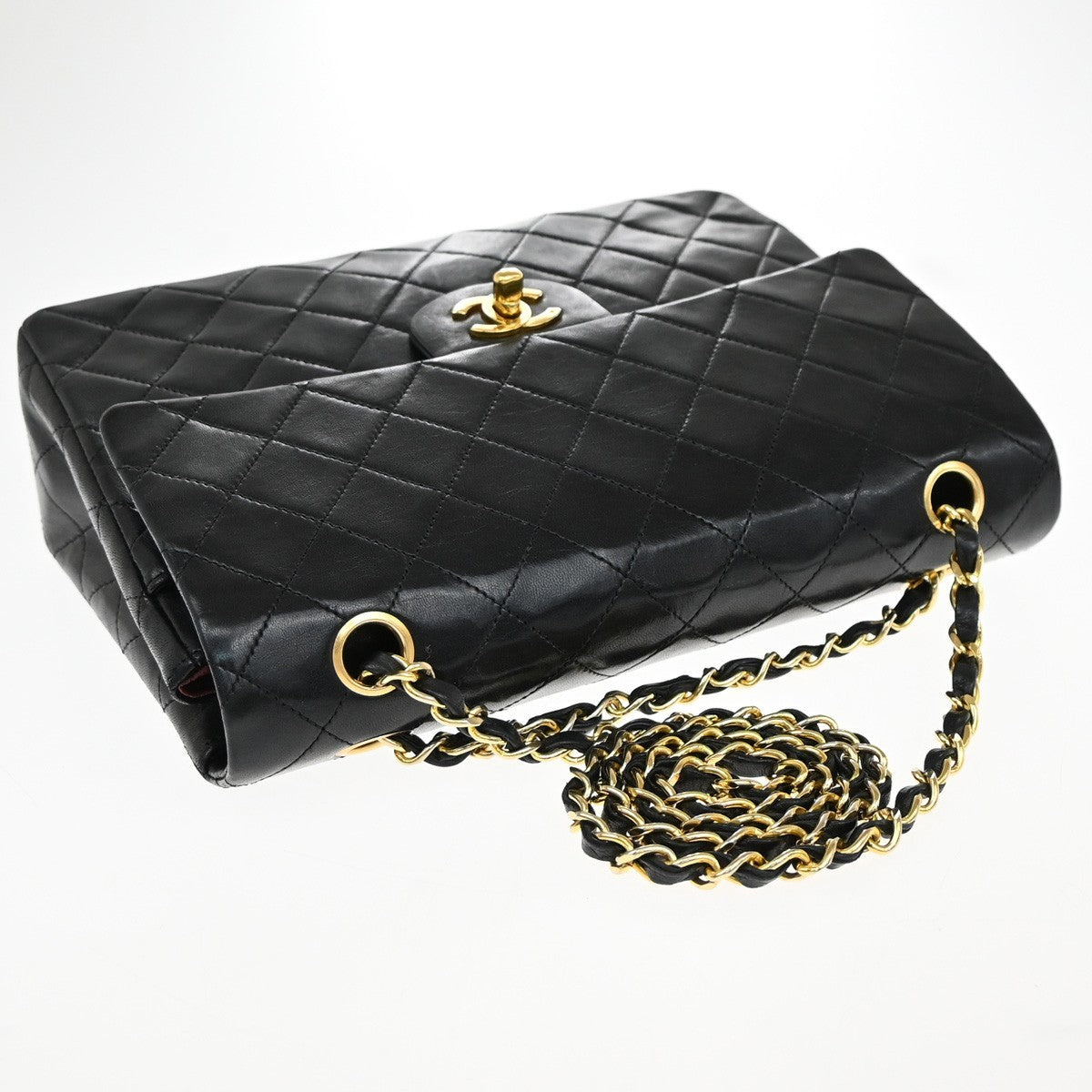 CHANEL CC Matelasse 25 Double Flap Chain Shoulder Bag Leather Black GHW 805RF615