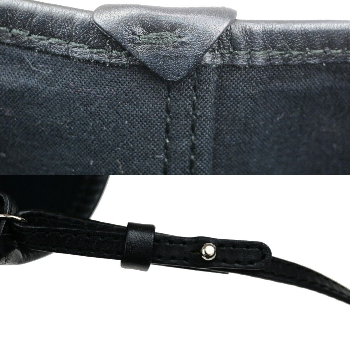 BALENCIAGA Logo Navy Cabas Shoulder Tote Bag Canvas Leather Black 34ED425