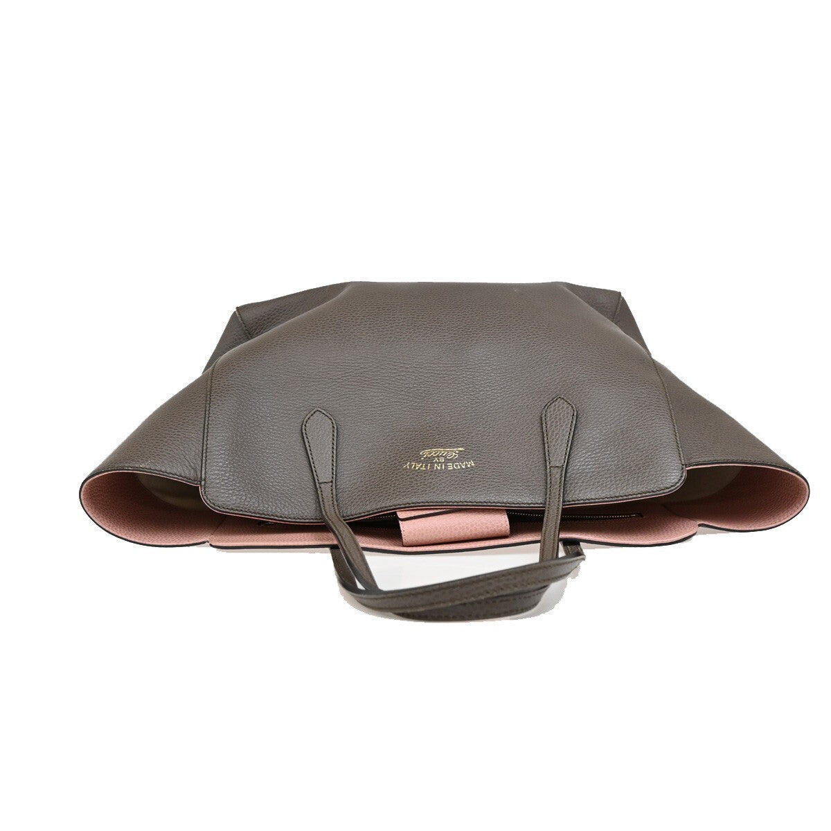 GUCCI Logo Swing Shoulder Tote Bag Leather Gray Pink GHW Italy 80EE613