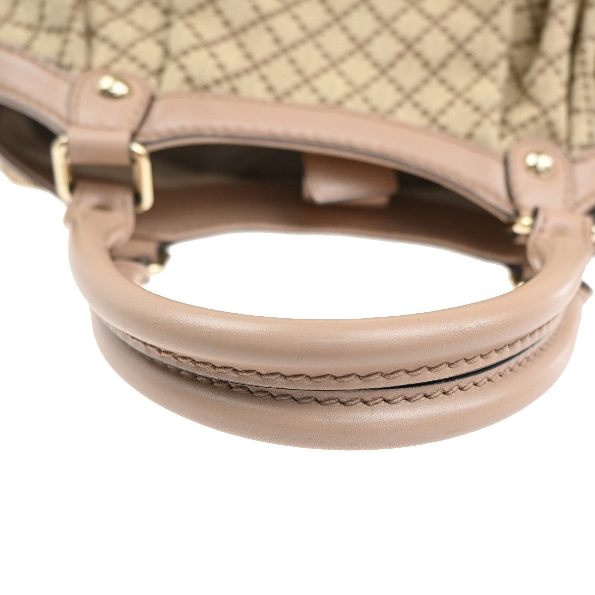 GUCCI GG Logo Diamante Sukey Shoulder Hand Bag Canvas Leather Beige Pink 74KC440