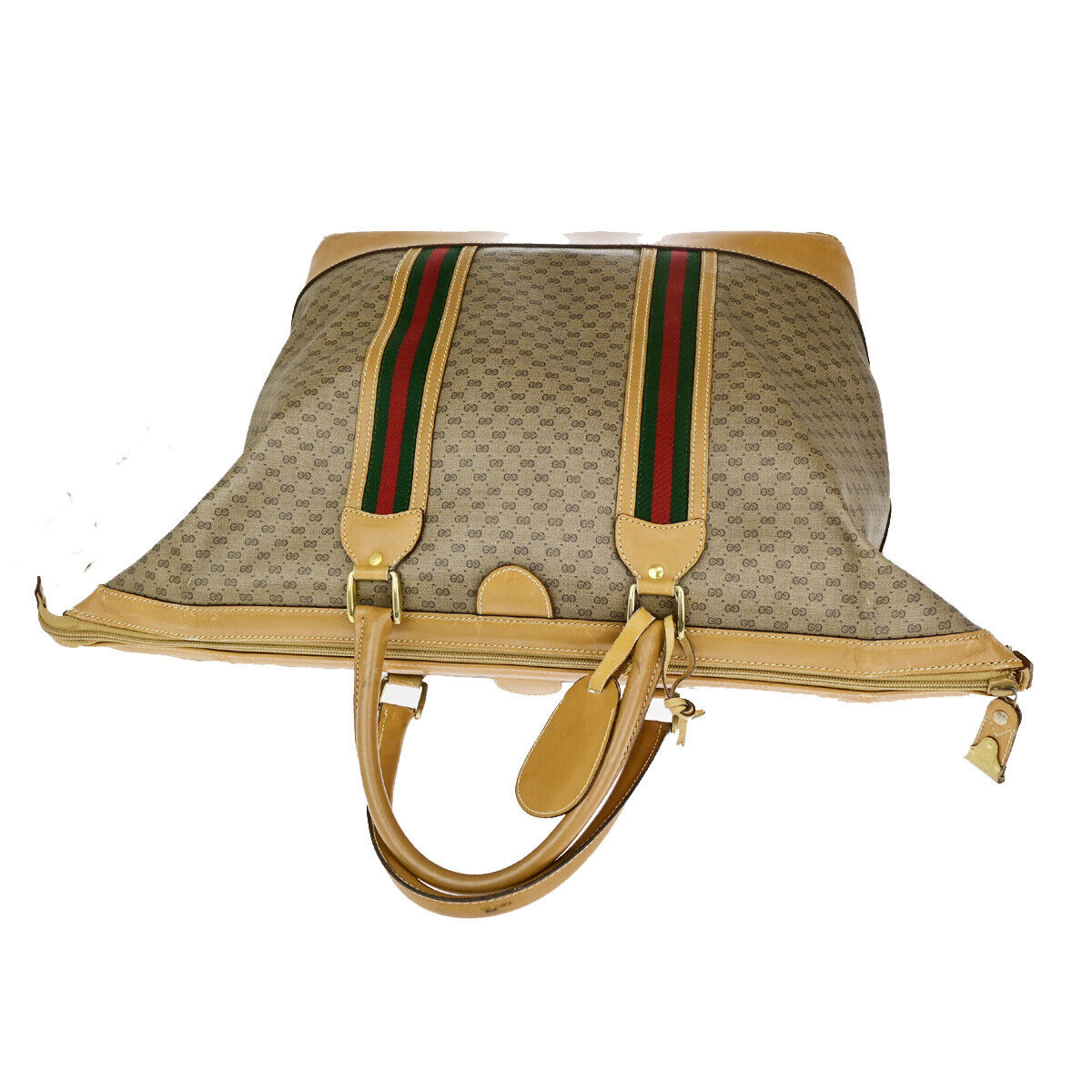 GUCCI Logo Sherry GG Pattern Travel Hand Bag PVC Leather Brown Italy 62YG543