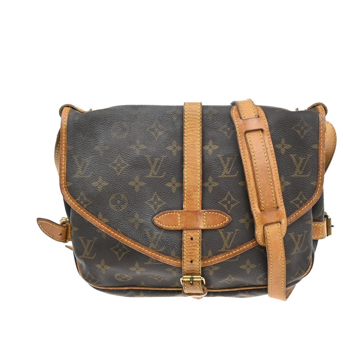LOUIS VUITTON Logo Saumur 30 Shoulder Bag Monogram Leather Brown M42256 82SA119