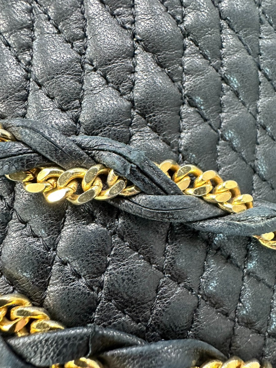 BALLY B Logo Quilted Chain Shoulder Bag Leather Black GHW Switzerland 01CA846