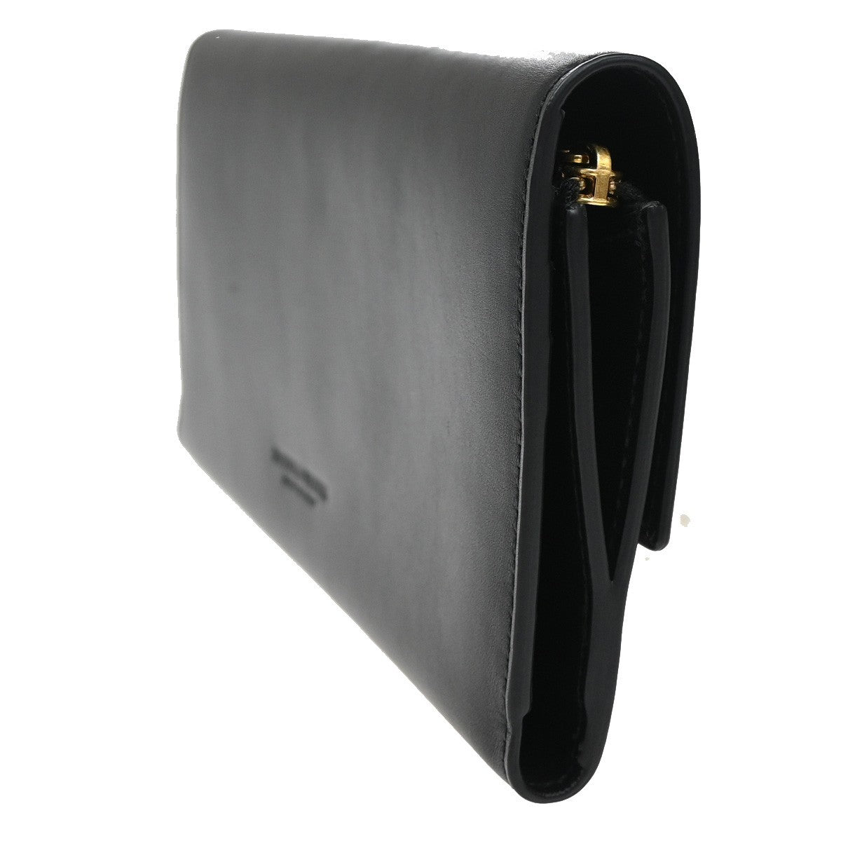 BOTTEGA VENETA Logo Long Trifold Wallet Leather Black GHW Italy 05KB168