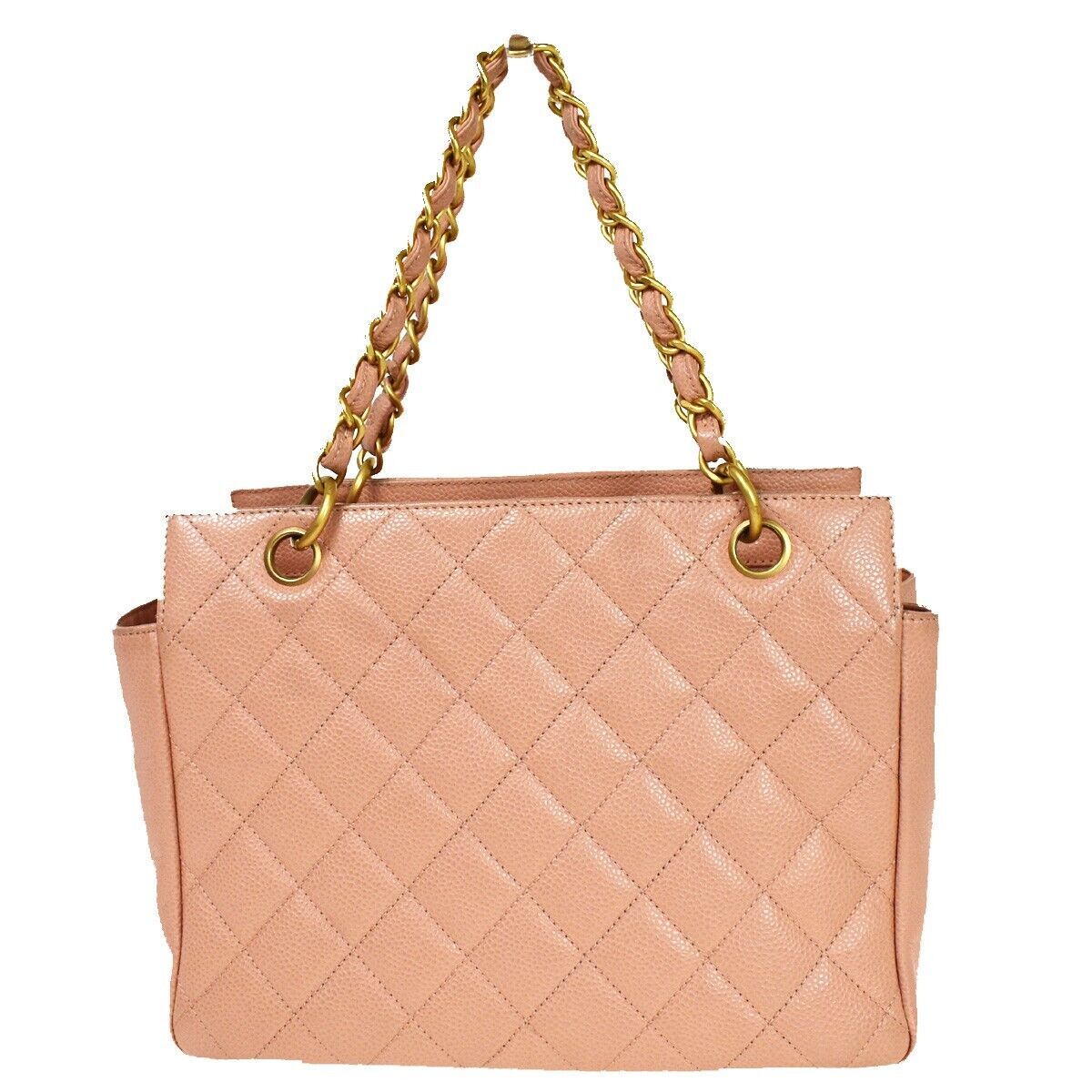 CHANEL CC Logo Matelasse Chain Hnd Bag Caviar Leather Pink GD Vintage 651RC482