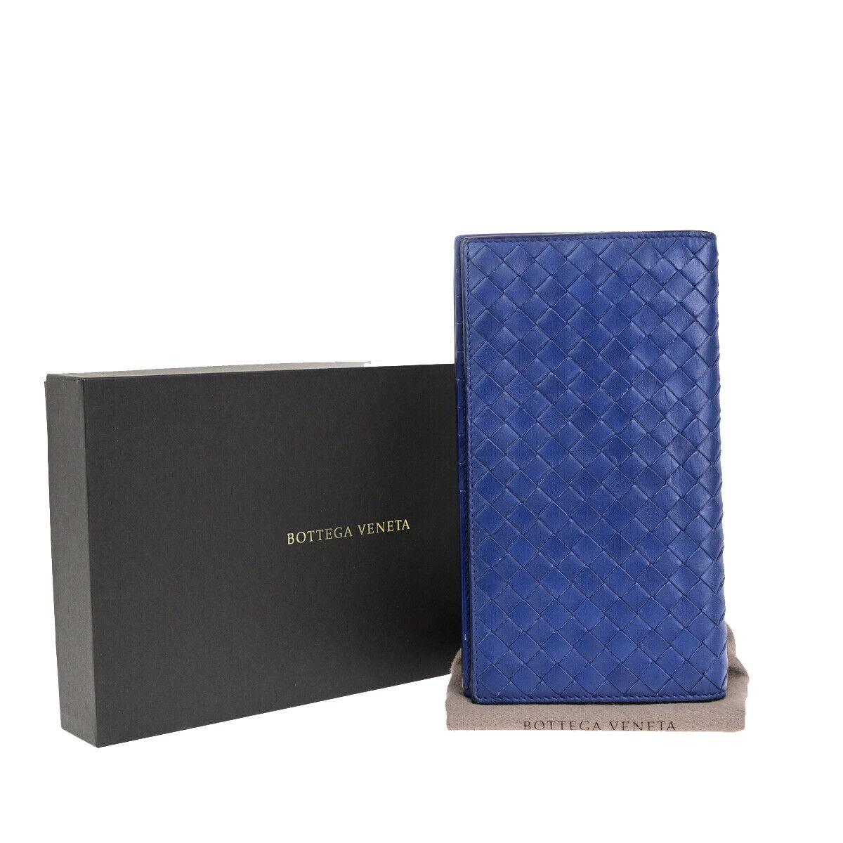 BOTTEGA VENETA Logo Intrecciato Long Bifold Wallet Leather Blue SHW 39SJ343