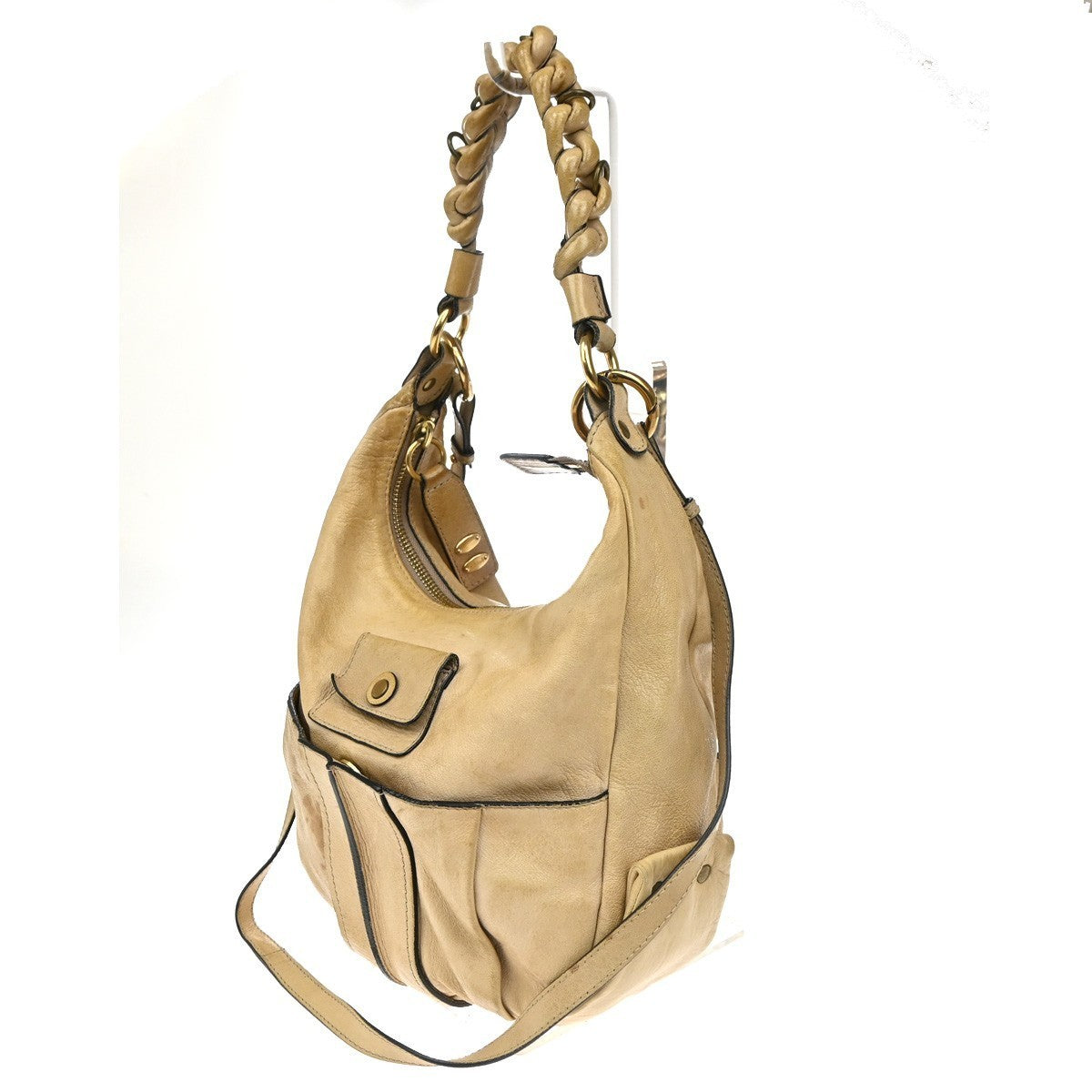 CHLOE Logo Heloise Hobo 2Way Crossbody Shoulder Bag Leather Beige GHW 66CA524