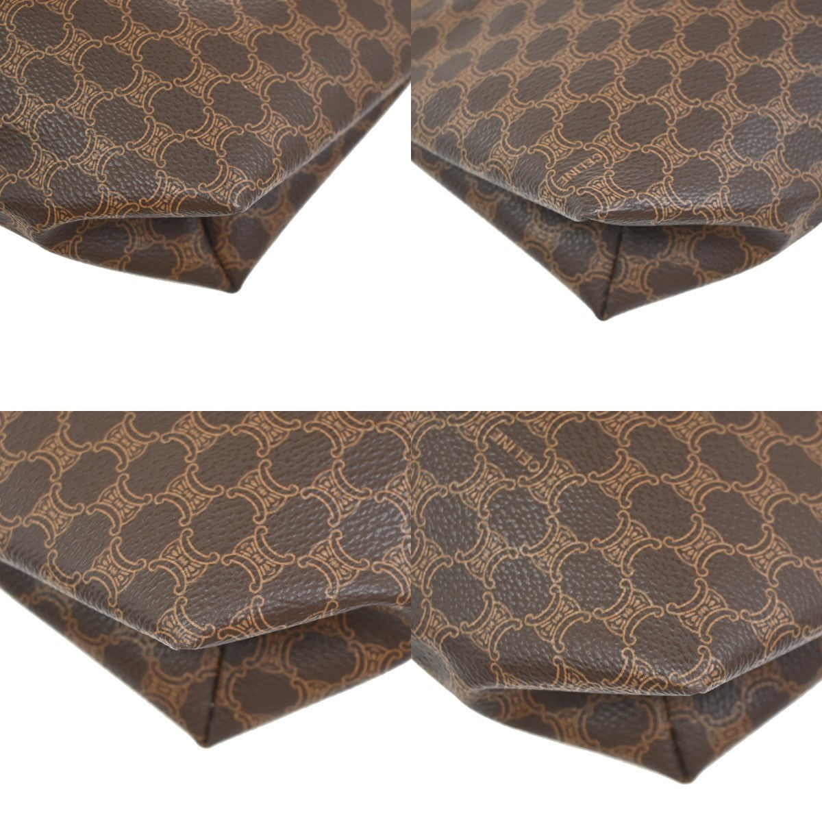 CELINE Logo Macadam Pattern Clutch Pouch Bag PVC Leather Brown GHW Italy 38KD013