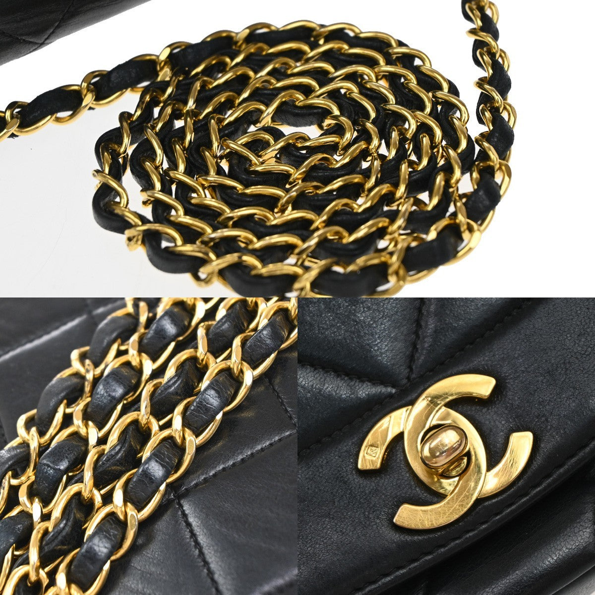 CHANEL CC Logo Diana Matelasse 25 Chain Shoulder Bag Leather Black GHW 629RF597