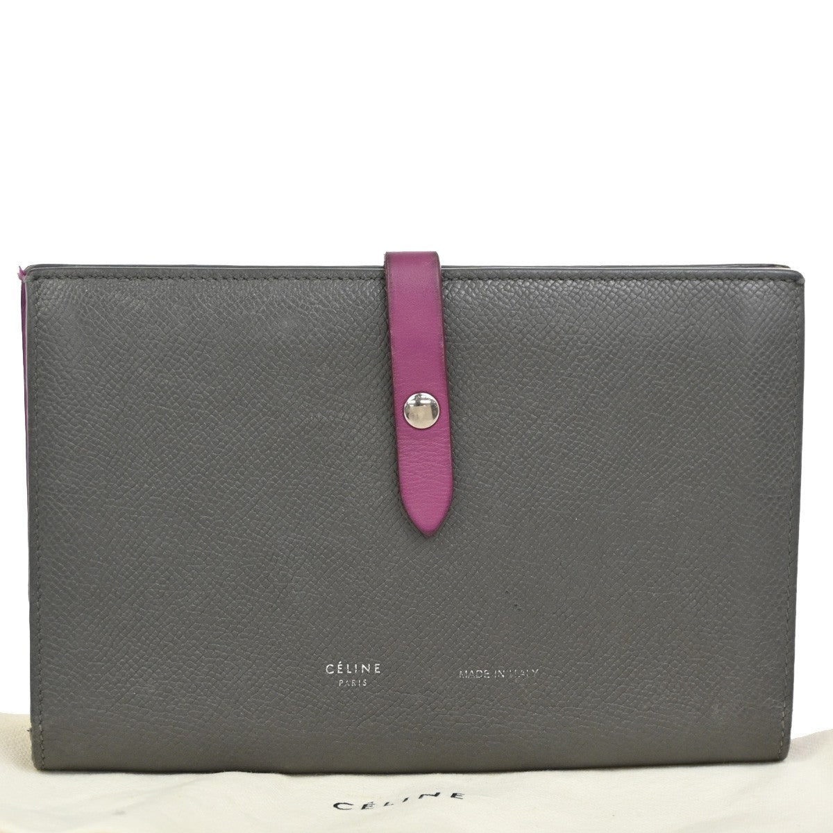 CELINE Logo Strap Bifold Long Wallet Purse Leather Pink Gray Italy SHW 02KD009