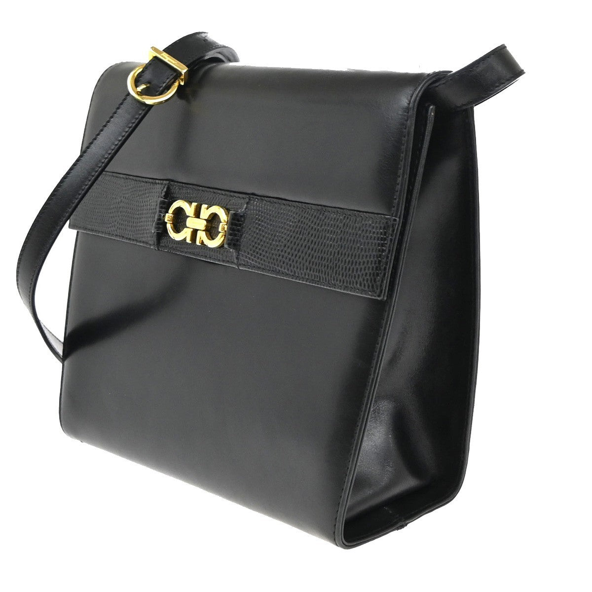 SALVATORE FERRAGAMO Gancini 2Way Shoulder Clutch Hand Bag Leather Black 67CA696