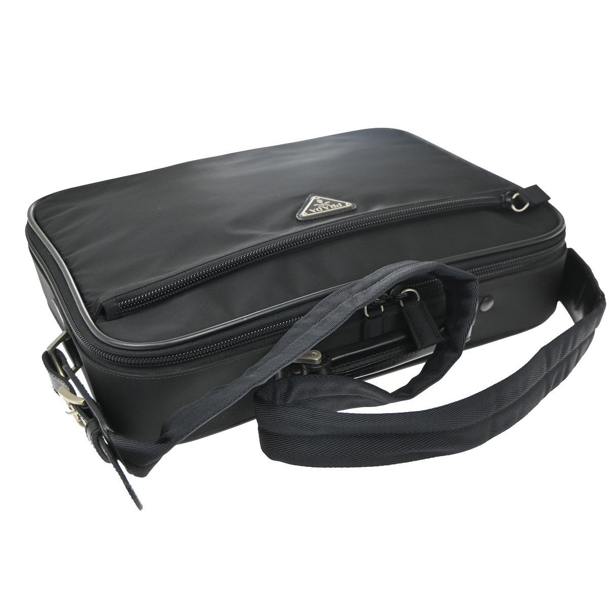 PRADA MILANO Logo Tessuto 2Way Business Shoulder Bag Nylon Leather Black 85KP332