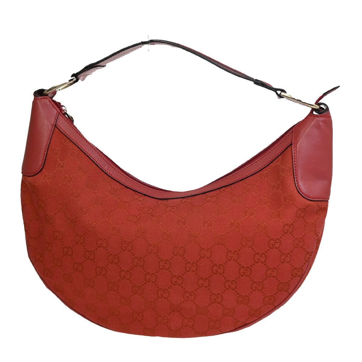 GUCCI Logo GG Pattern Shoulder Hobo Bag Canvas Leather Red Italy 88FB572