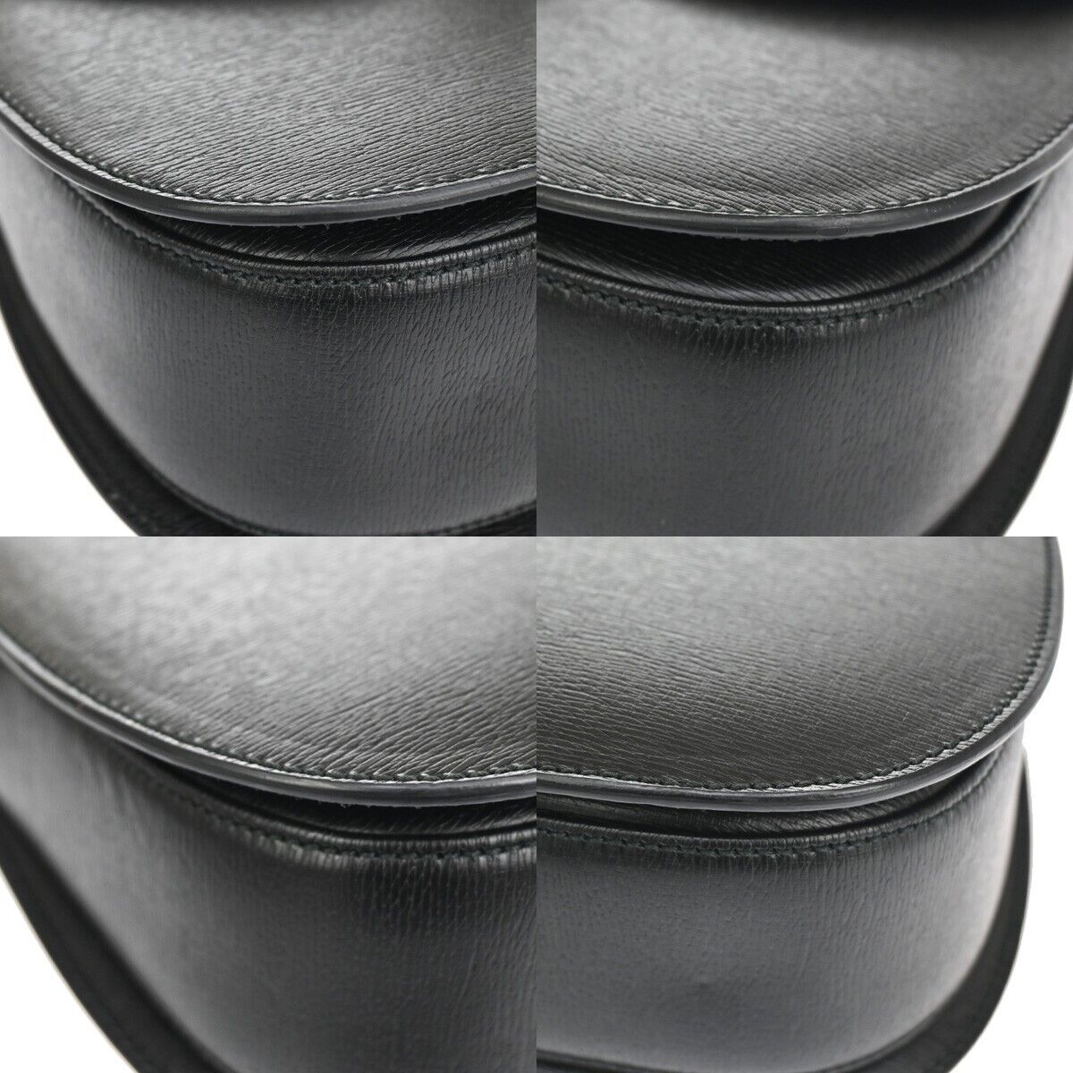 GUCCI Logo Bamboo 2Way Shoulder Hand Bag Leather Black Silver Italy 629RH724