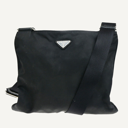 PRADA Logo Tessuto Crossbody Shoulder Bag Nylon Leather Black SHW Italy 67YF042