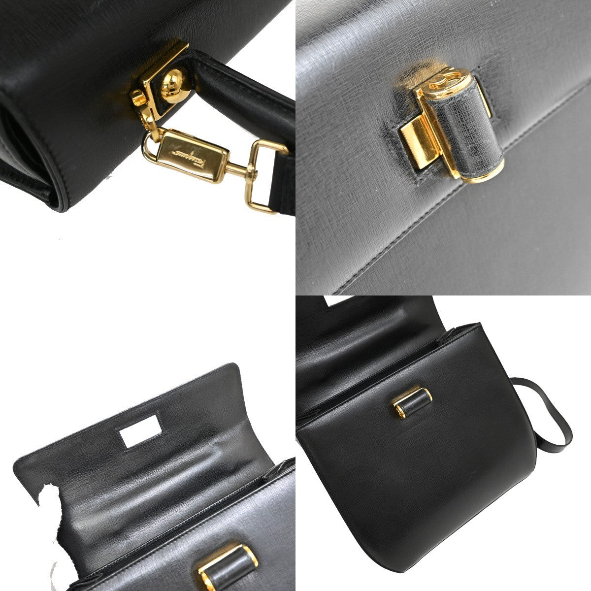 SALVATORE FERRAGAMO 2Way Shoulder Hand Bag Leather Black GHW Italy 68FC130