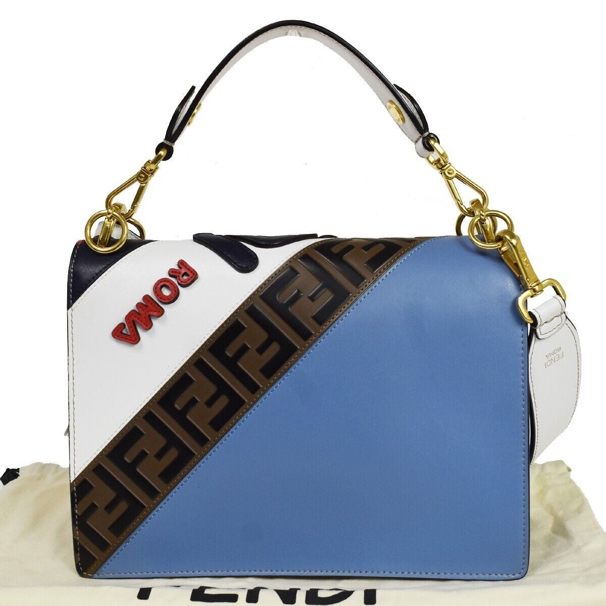 FENDI x FILA Collaboration 2Way Hand Bag Zucca Leather Brown White Blue 661RC614