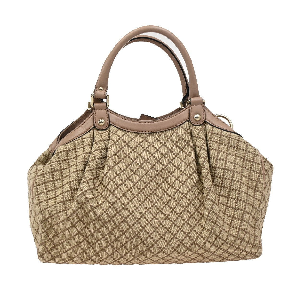 GUCCI Diamante Sukey Shoulder Bag Charm Canvas Leather Brown Pink 74DA099