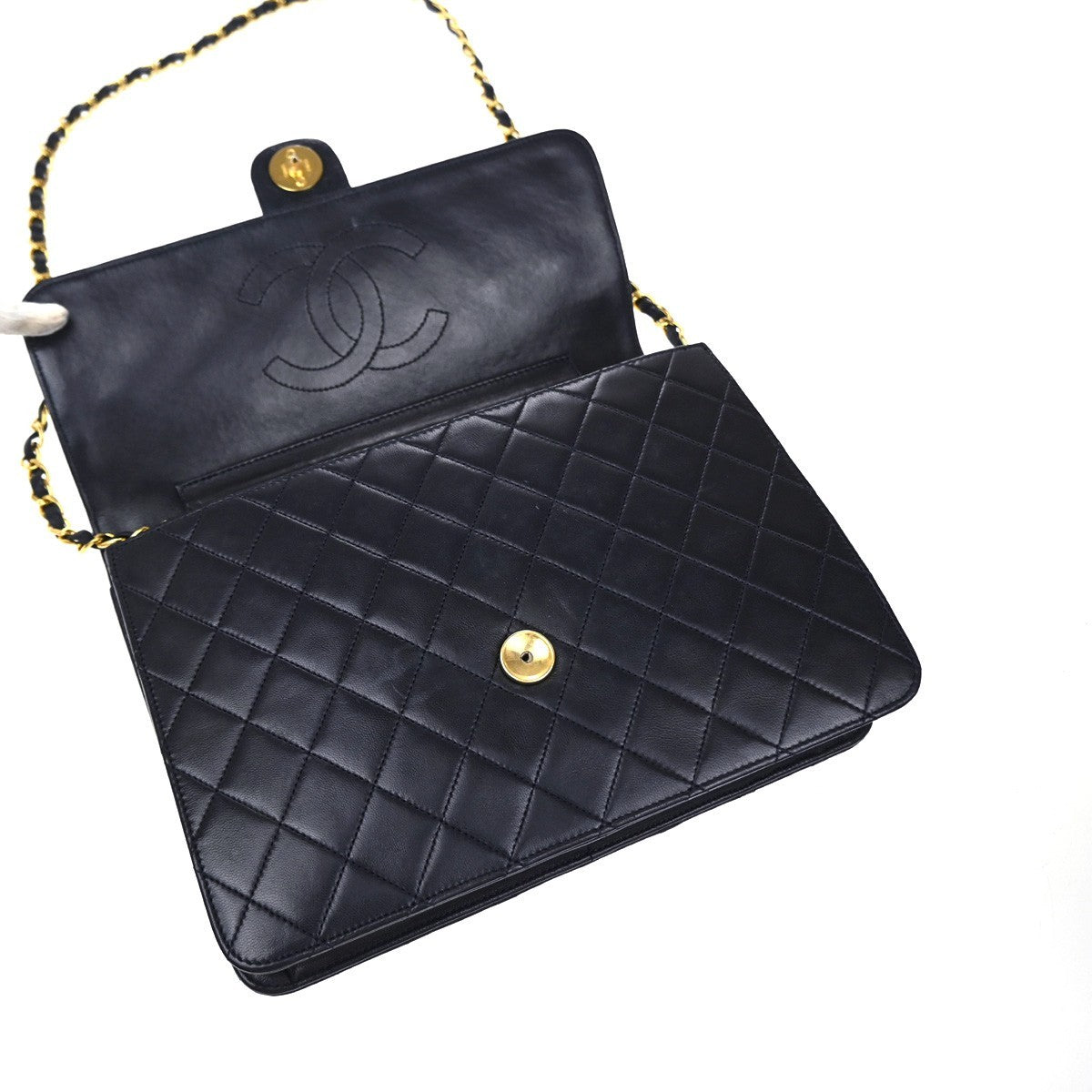 CHANEL CC Matelasse 25 Single Flap Chain Shoulder Bag Leather Blue GHW 42RQ035