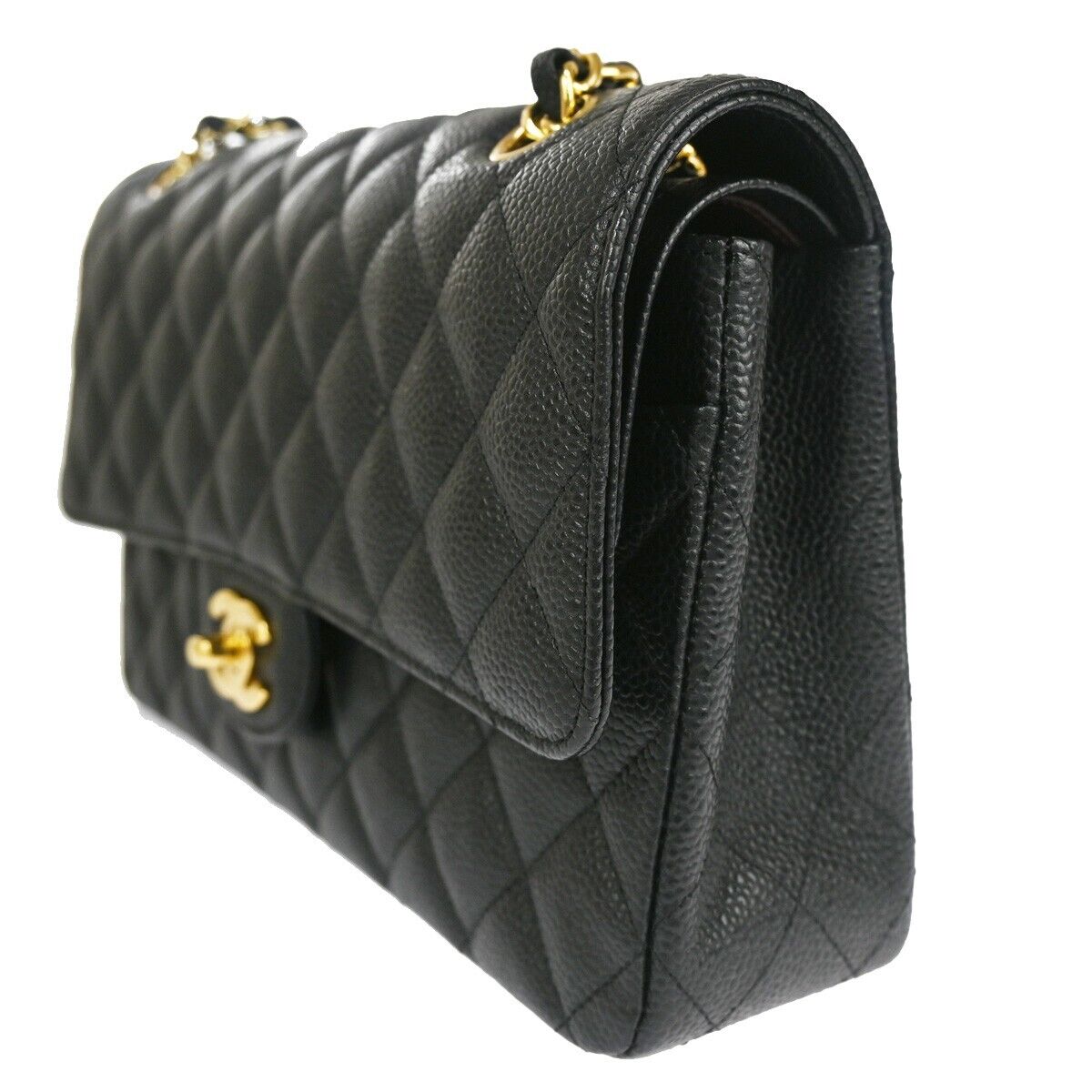 CHANEL CC Matelasse 25 Double Flap Chain Shoulder Bag Caviar Leather BK 465LC344