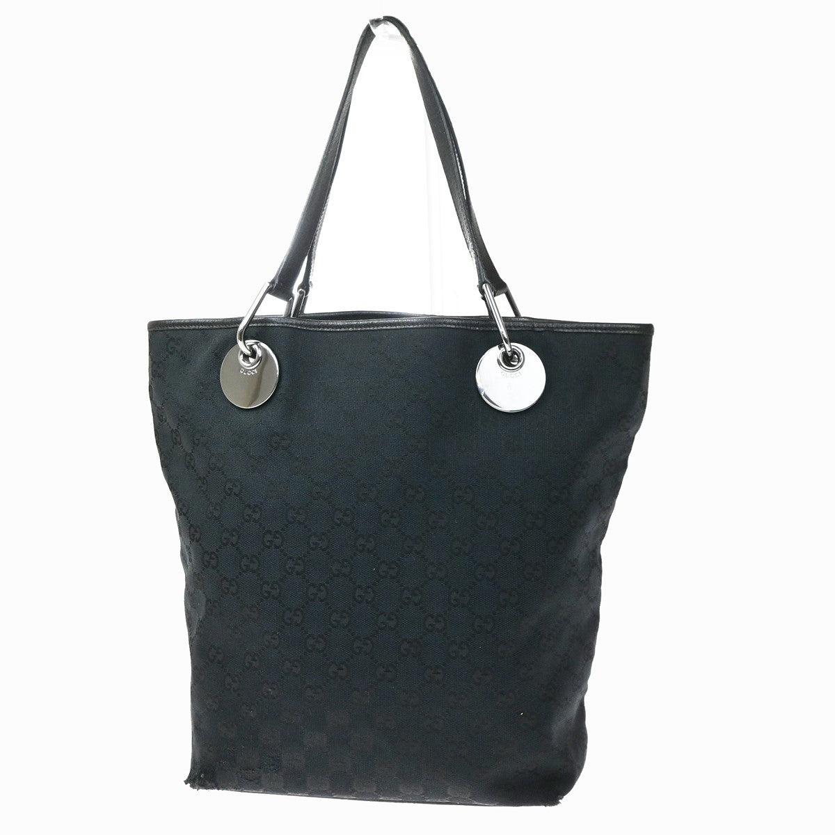 GUCCI Logo GG  Pattern Tote Shoulder Bag Canvas Leather  Black SHW Italy 67KC115
