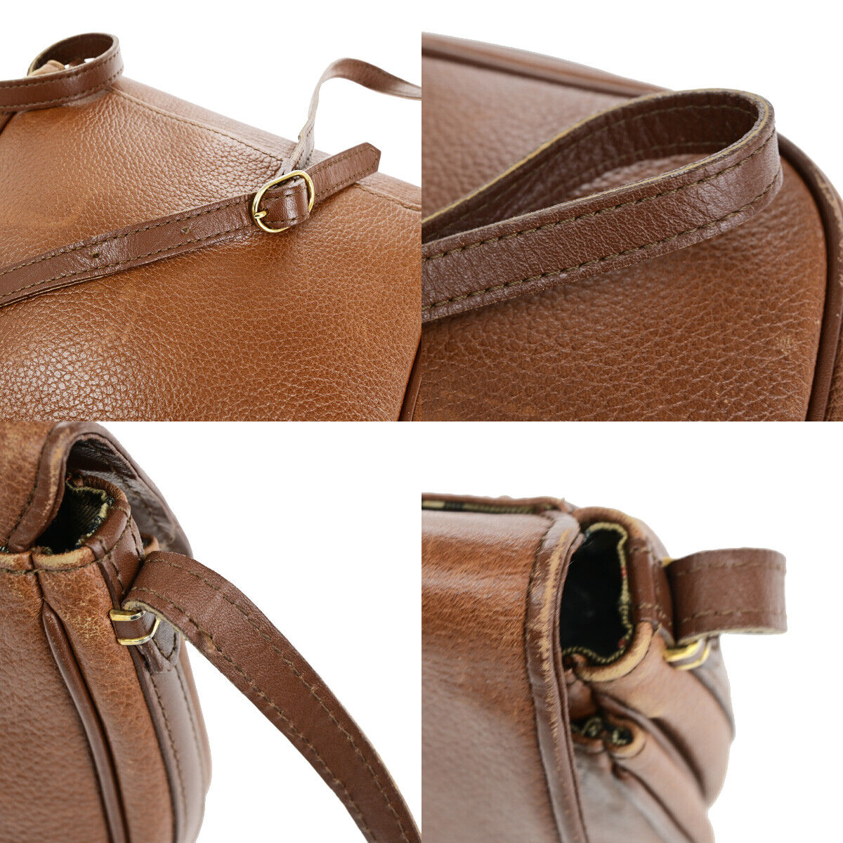 Burberrys Logo Crossbody Shoulder Bag Nova Check Leather Brown GHW 07YF249