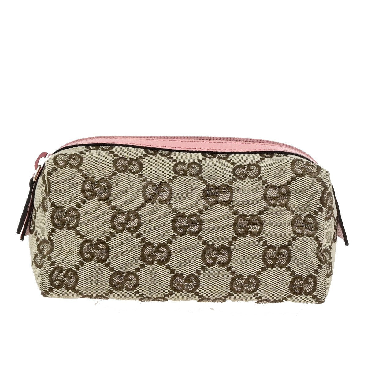 GUCCI Logo GG Pattern Cosmetic Pouch Canvas Leather Brown Pink GHW Italy 67YJ275