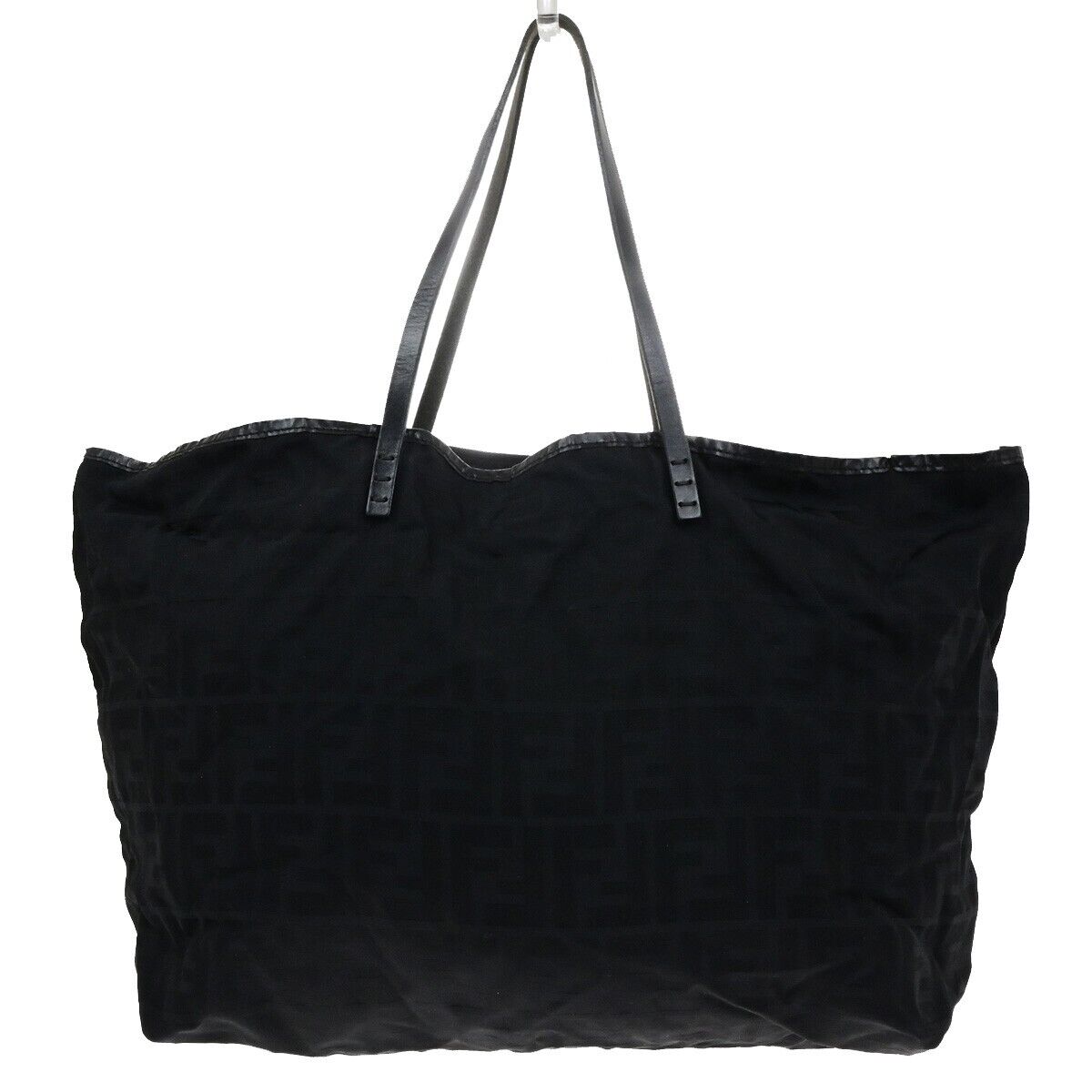 FENDI Logo Zucca Pattern Shoulder Tote Bag Canvas Leather Black Italy 63KA552