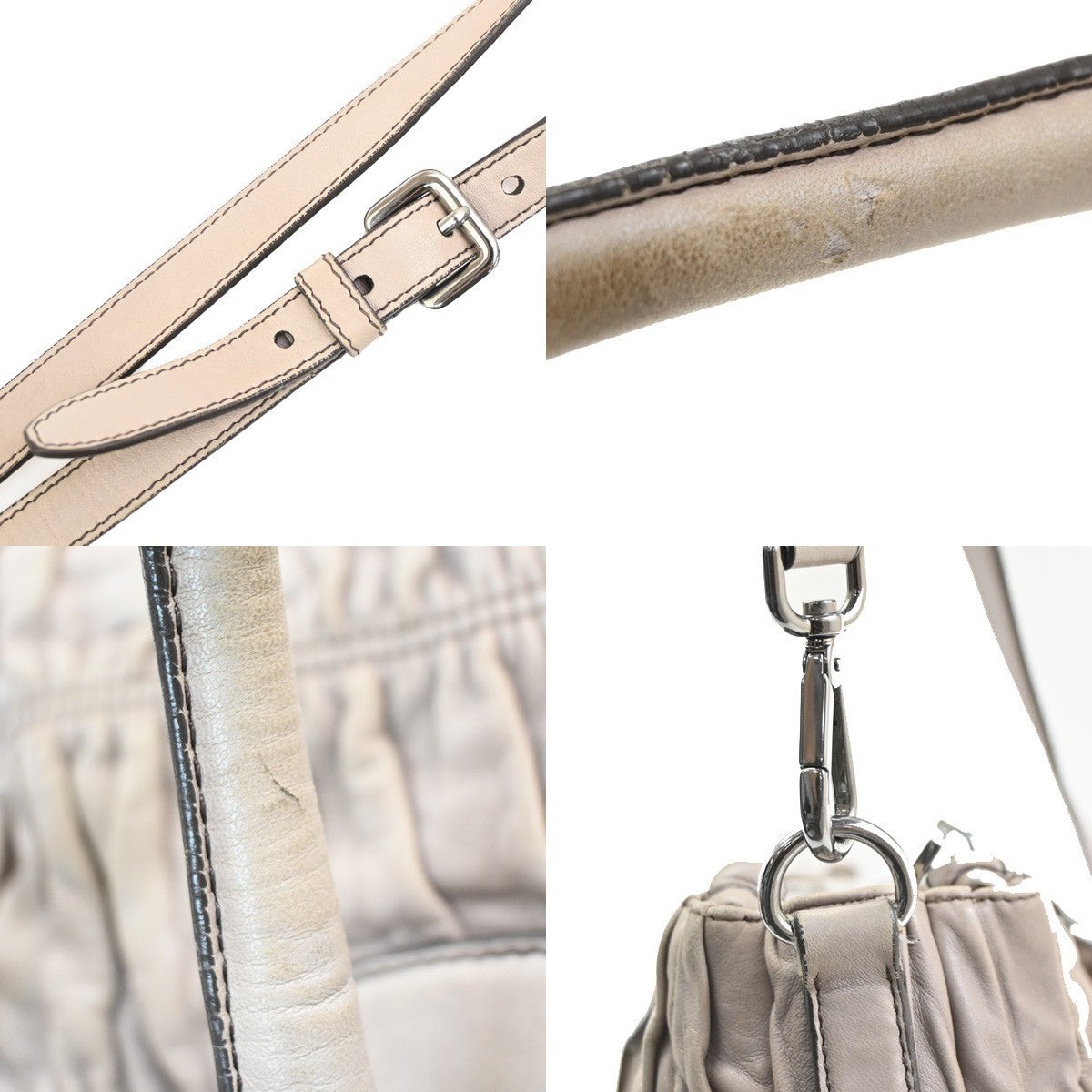 PRADA Logo Gaufre 2Way Shouler Hand Bag Leather Gray SHW Italy 35YJ258
