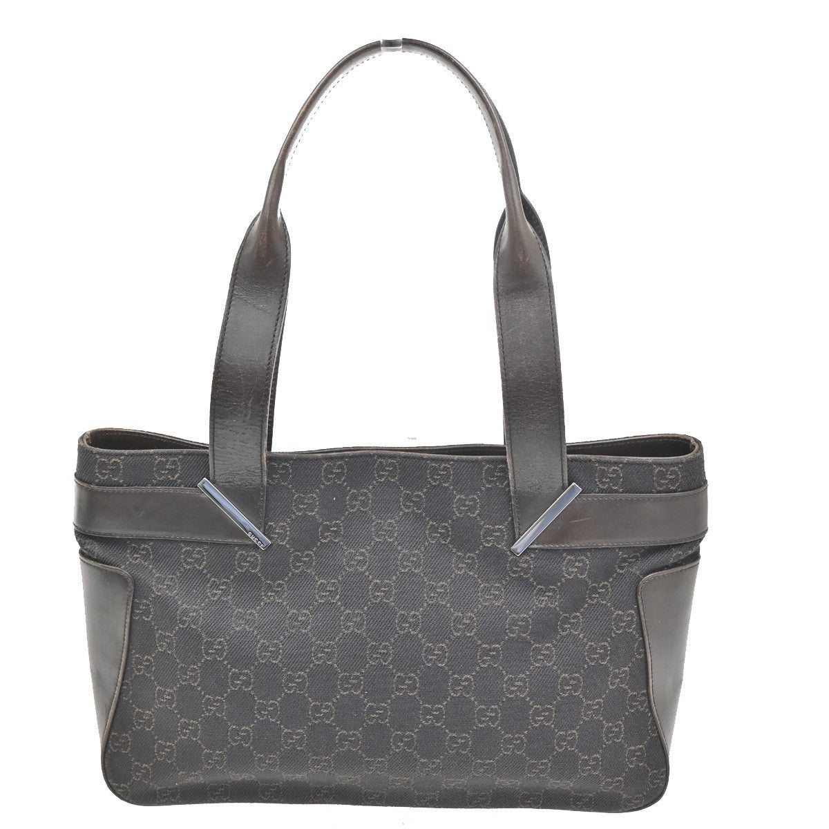 GUCCI Logo GG Shoulder Tote Bag Canvas Leather Brown SHW Italy 32TA358