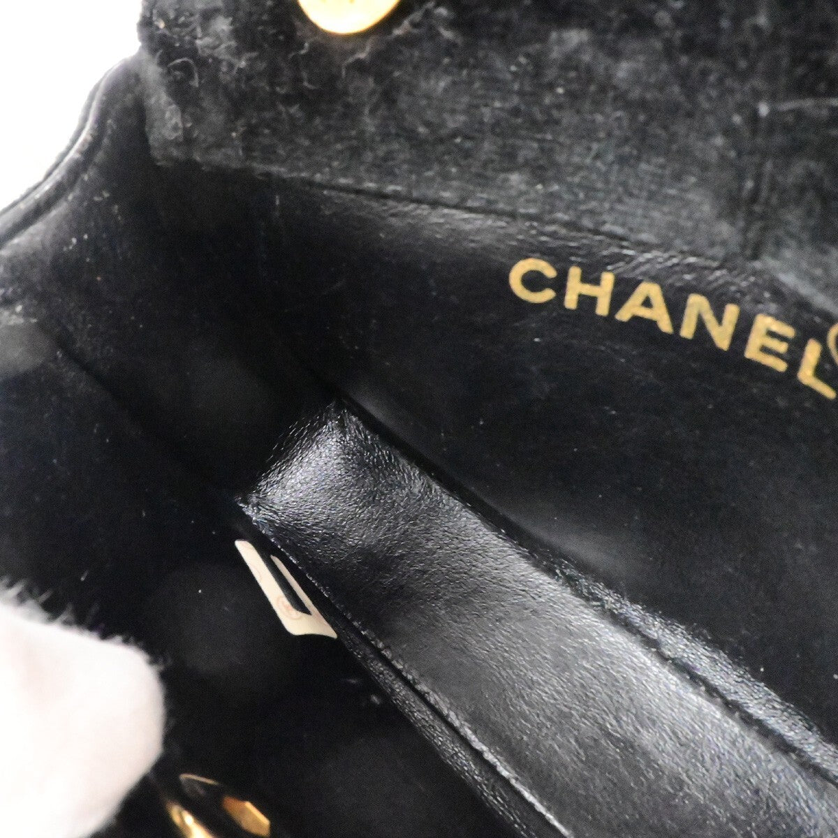 CHANEL Mini Matelasse Shoulder Bag Velvet Leather Black Gold Vintage 684RK894