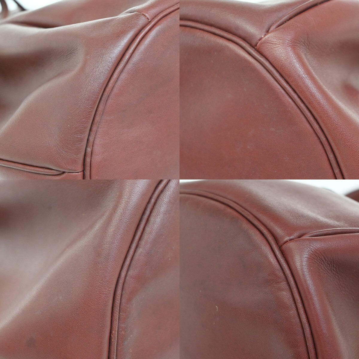 MUST DE CARTIER 2C Logo Drawstring Shoulder Bag Leather Red Gold 38EE280