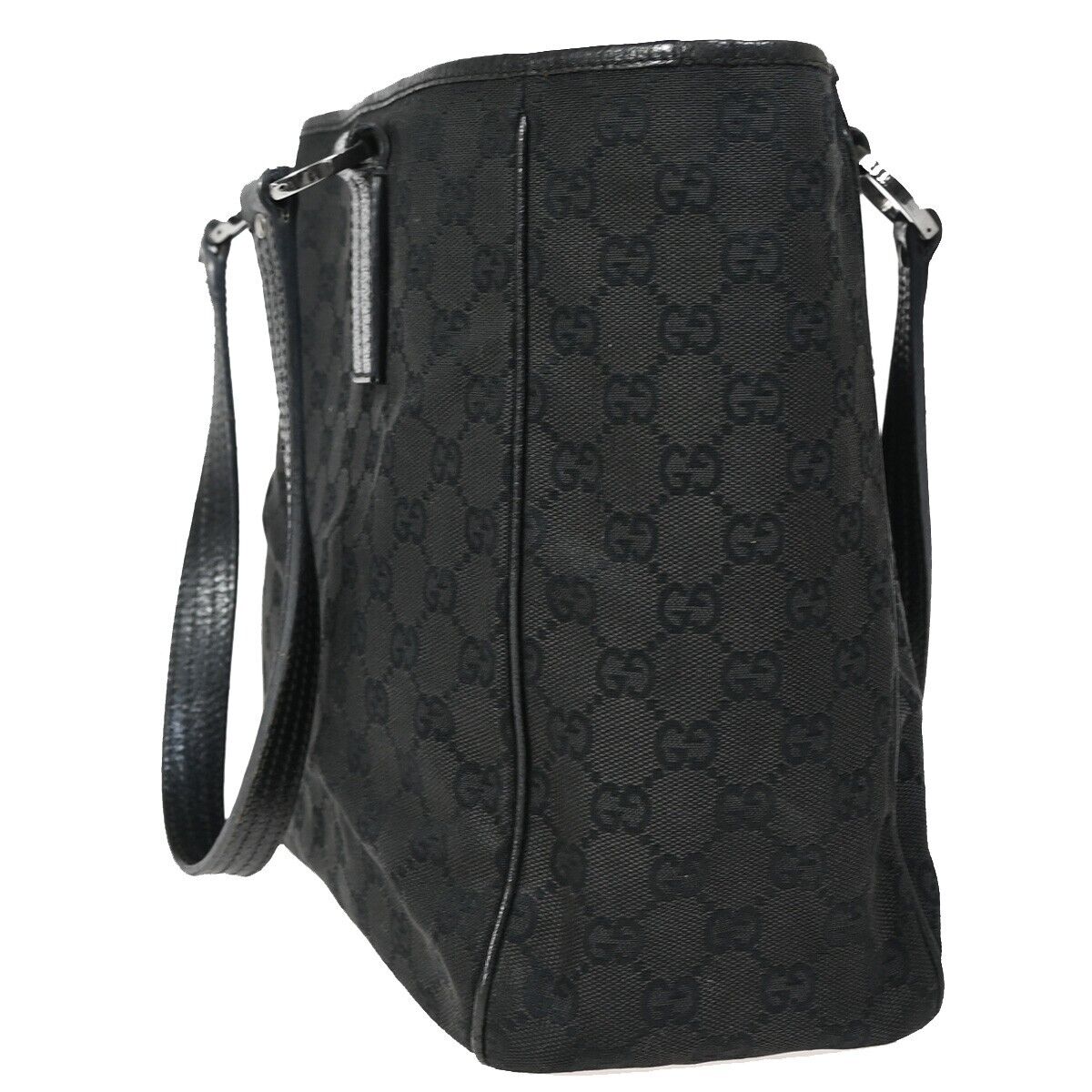 GUCCI Logo GG Pattern Shoulder Bag Canvas Leather Black Silver Italy 05FA533