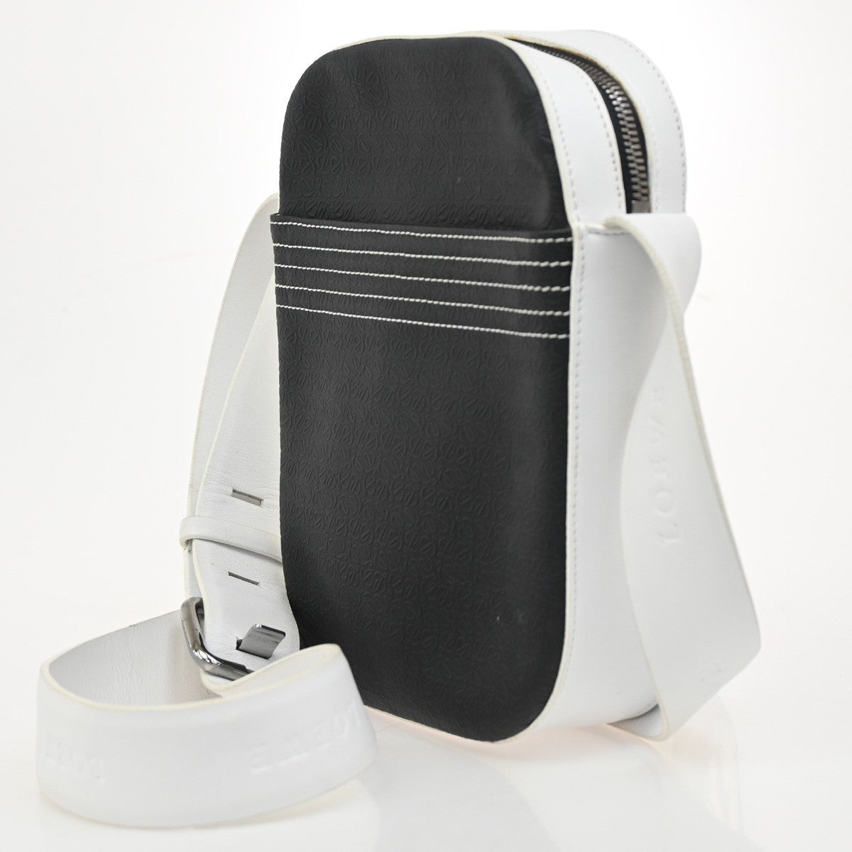 LOEWE Logo Repeat Anagram Mini Shoulder Bag Nylon Leather Black  White 38KB684