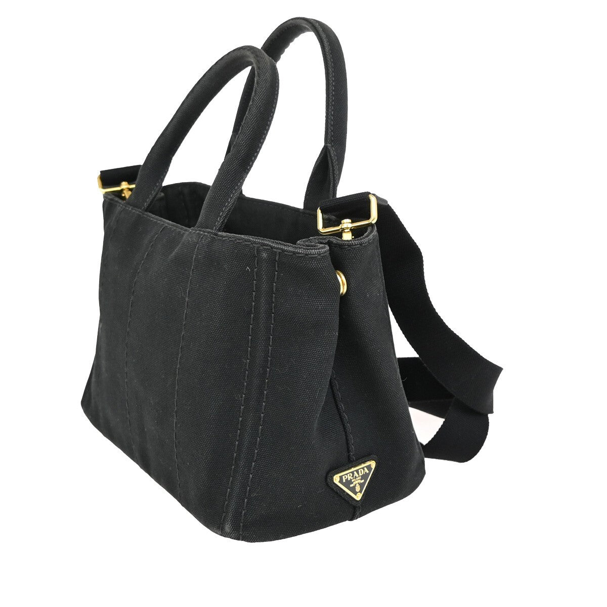 PRADA Logo Canapa 2Way Shoulder Hand Bag Canvas Leather Black GHW Italy 77EE255