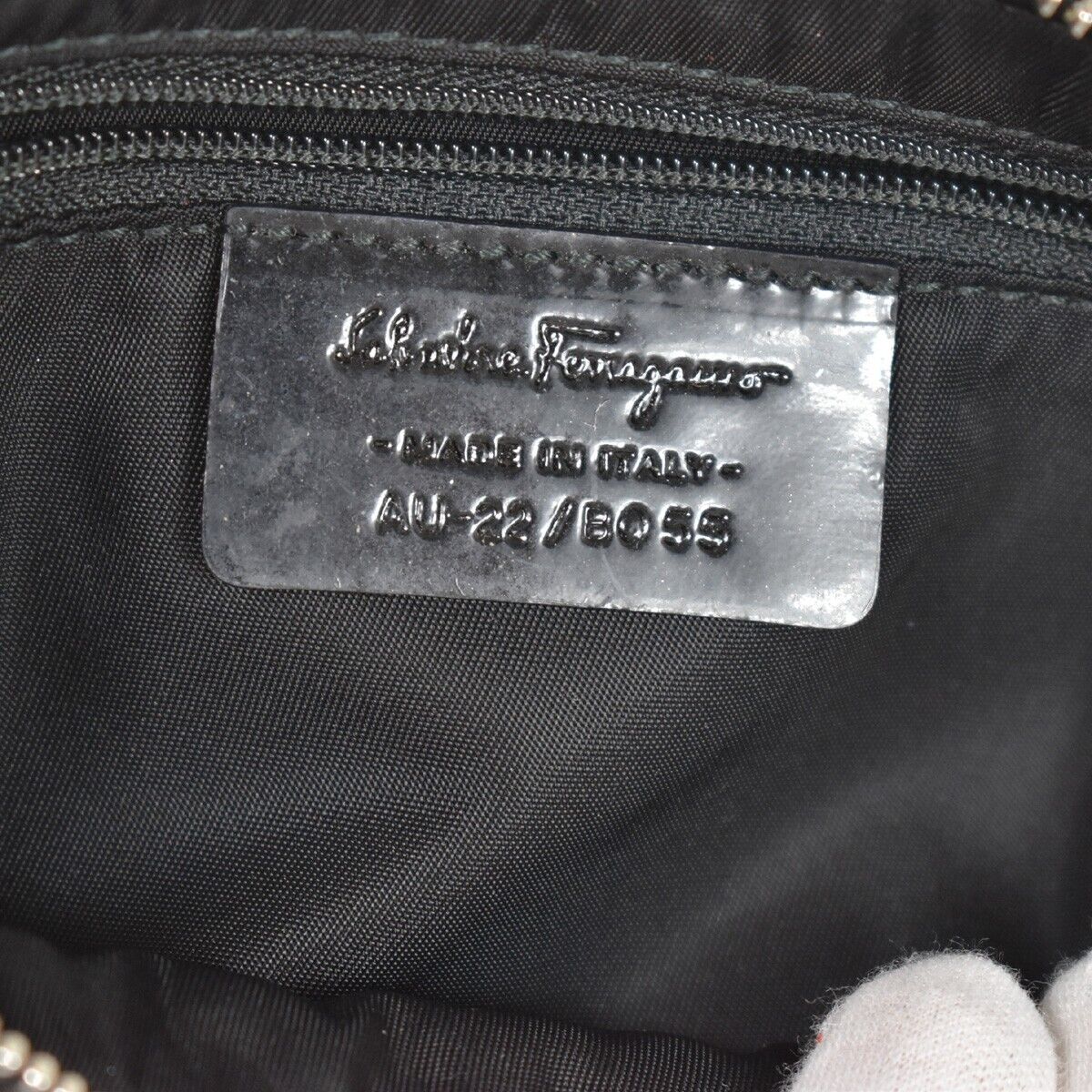 SALVATORE FERRAGAMO Vara Vanity Pouch Case Nylon Patent Leather Black 07GA588